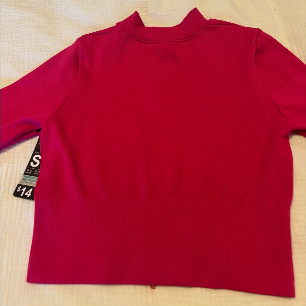 Hot Pink Ribbed Cropped Workout Jacket - Picture 13 of 14